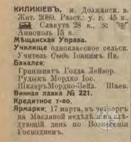 Киликиев в справочнике "Весь Юго-Западный край", 1913
