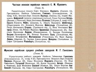Преподаватели учебных заведений Юдкович и Генессин в адрес-календаре 1917 года