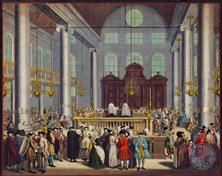 Пурим в Амстердамской синагоге. Л. Дебур, 1735 г.