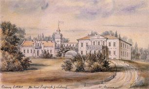 Дворец Пшездзецких состоял из 2 корпусов. Рисунок Наполеона Орды