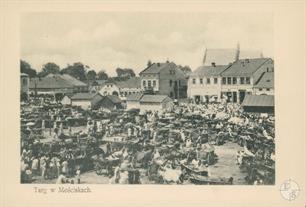 Market in Mostyska, postcard of 1906. Publisher Jozef Rejmansky