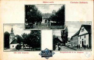 Долгое, венгерская открытка нач. ХХ века. Синагога внизу справа