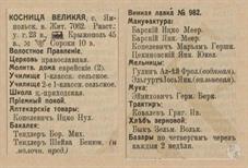 Великая Косница в справочнике "Весь Юго-Западный край", 1913