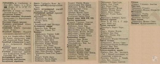 Horokhiv in the 1913 directory. It can be seen that all shops in the town belonged to Jews