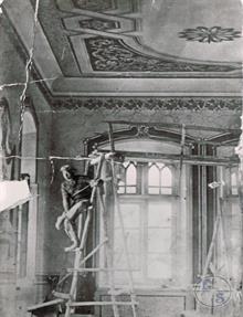 The process of painting walls in the synagogue of Gorenstein, Korets, 1929