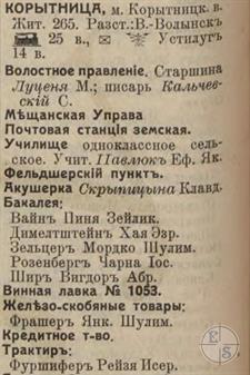 Korytnytsya in the 1913 directory