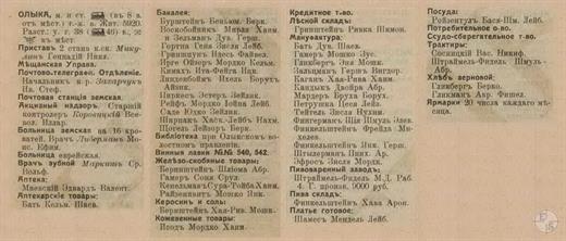 Olyka in the 1913 directory. It can be seen that all shops in the town belonged to Jews