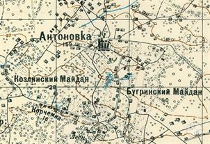 Антоновка на двухверстовой карте Украины 1930 года