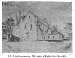 Synagogue in Stepan in the drawing of Napoleon Orda, the 19th century