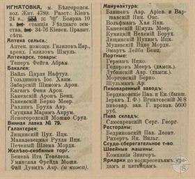 Игнатовка в справочнике "Весь Юго-Западный край", 1913