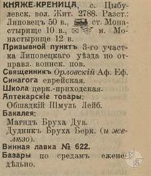 Княжа Креница в справочнике "Весь Юго-Западный край", 1913